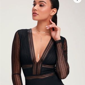 Black lace long sleeve bodysuit